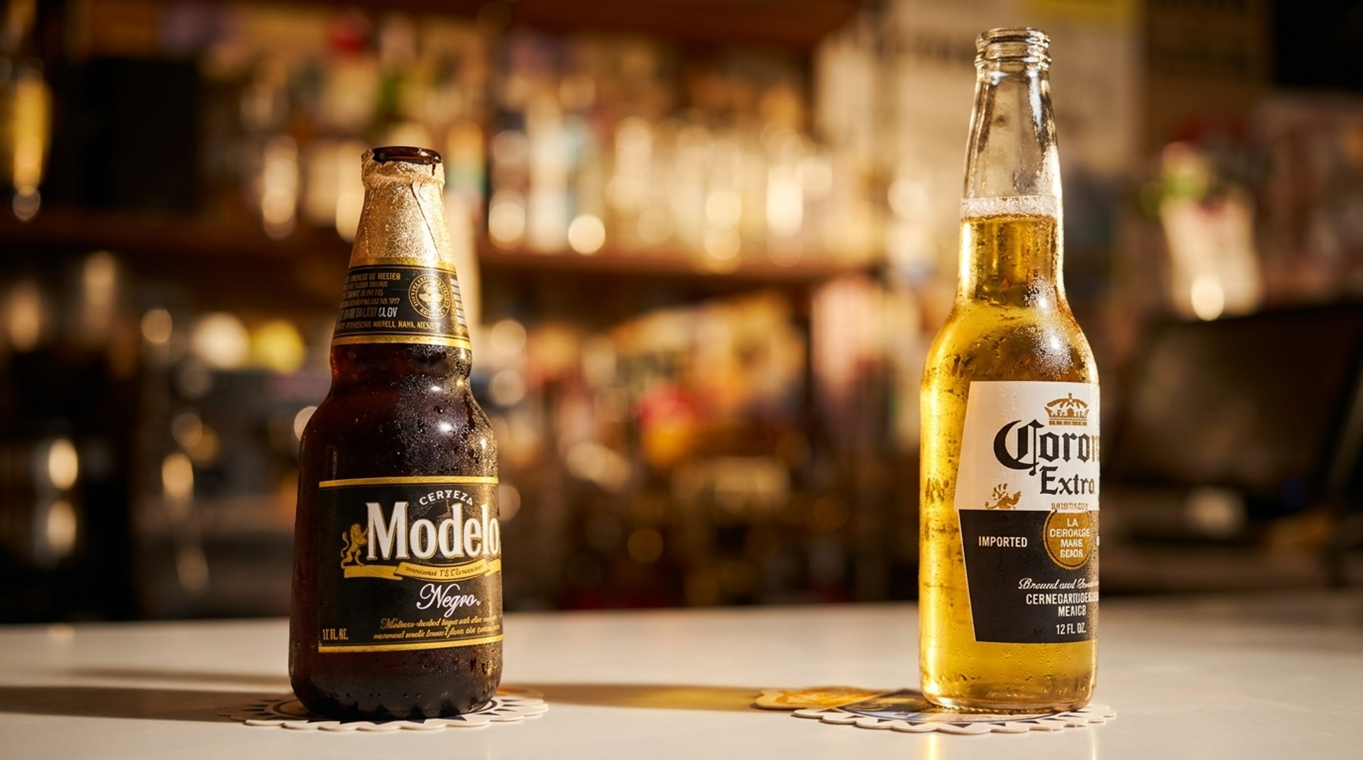 Cold bottles on the bar